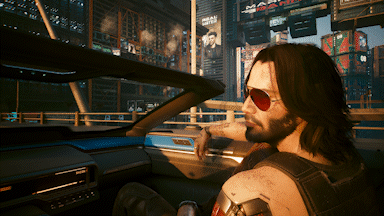 Джонни Сильверхэнд в машине в Cyberpunk 2077