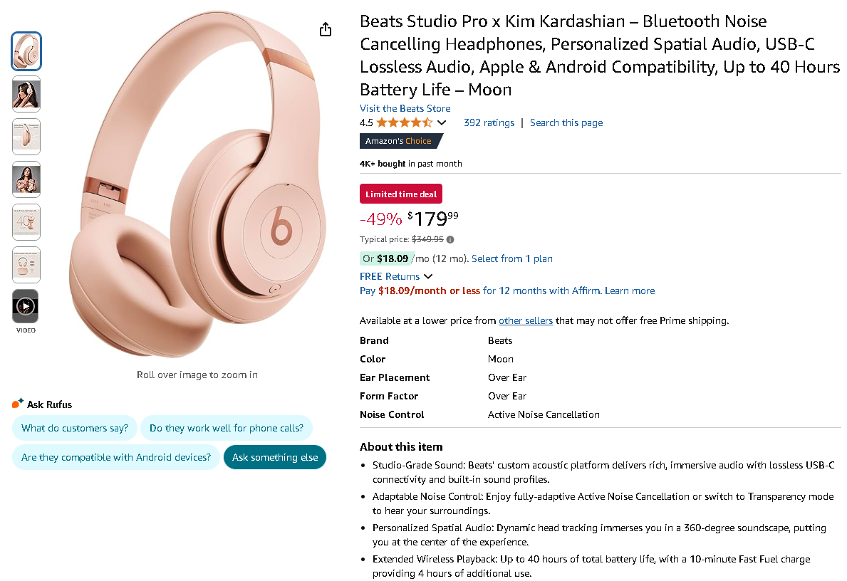 Screenshot of the Beats Studio Pro headphones