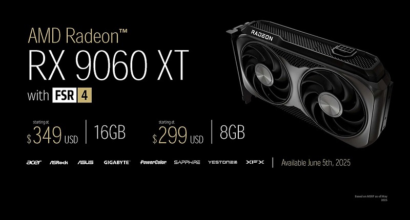 Rendering of Radeon RX 9060 XT graphics card with 16 GB of memory