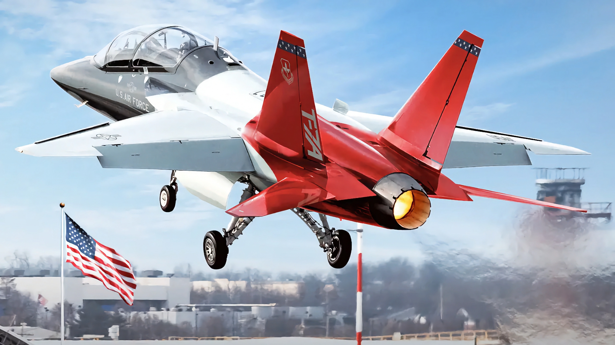 Pour remplacer le F-16 Fighting Falcon : les États-Unis veulent développer un avion d'attaque léger basé sur le Boeing T-7 A Red Hawk.