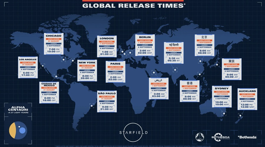 Bethesda has published a visual map with Starfield's release times in different time zones and reminded the system requirements of its ambitious role-playing game-2
