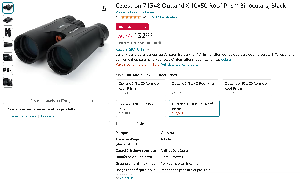 Jumelles Celestron Outland X 10x50