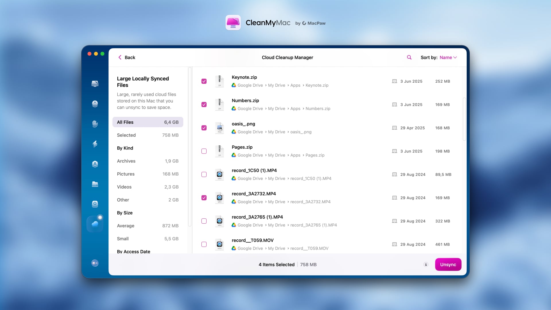 CleanMyMac Cloud Cleanup - Remove unnecessary content