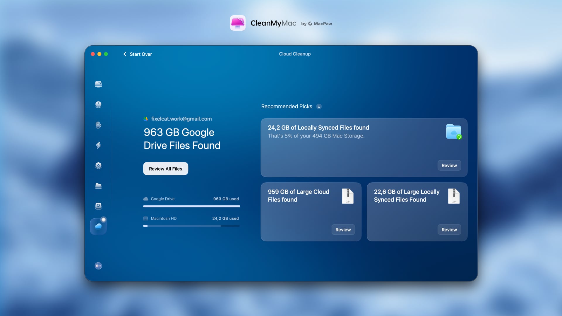 CleanMyMac Cloud Cleanup - Application interface