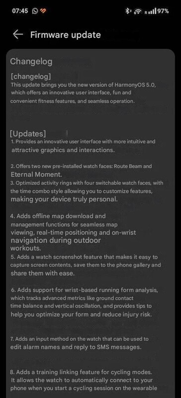 Huawei Watch GT 4 global update version 5.0.0.36