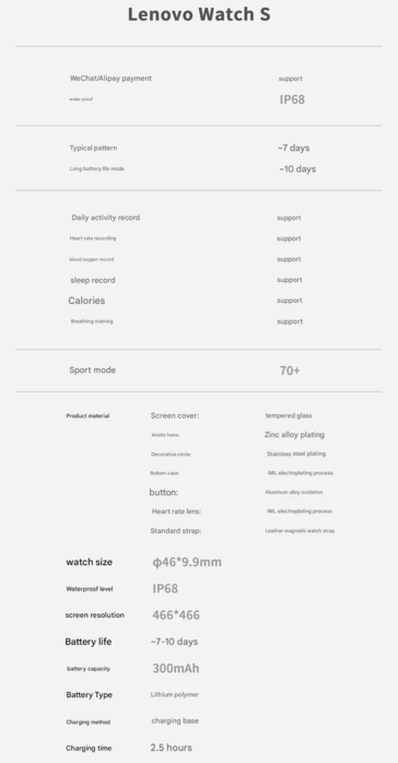 Lenovo Watch S specifications
