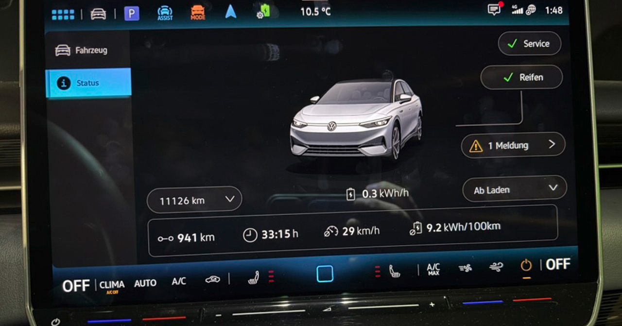 The VW ID.7 Pro S has covered 941 kilometres on a single battery charge