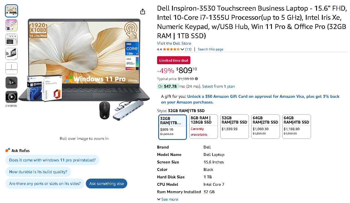 Screenshot of the Dell Inspiron-3530 Dell Inspiron-3530 Touchscreen Business Laptop