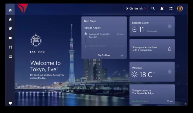 Delta screen on board the aircraft