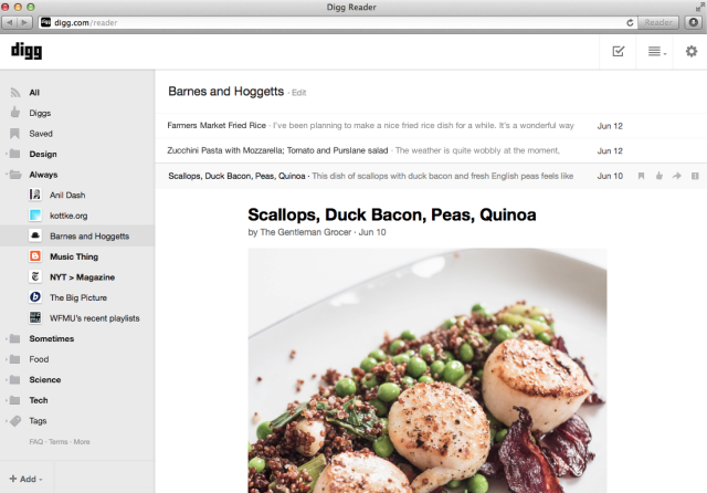 Digg Reader: бета-версия очень похожей альтернативы Google Reader