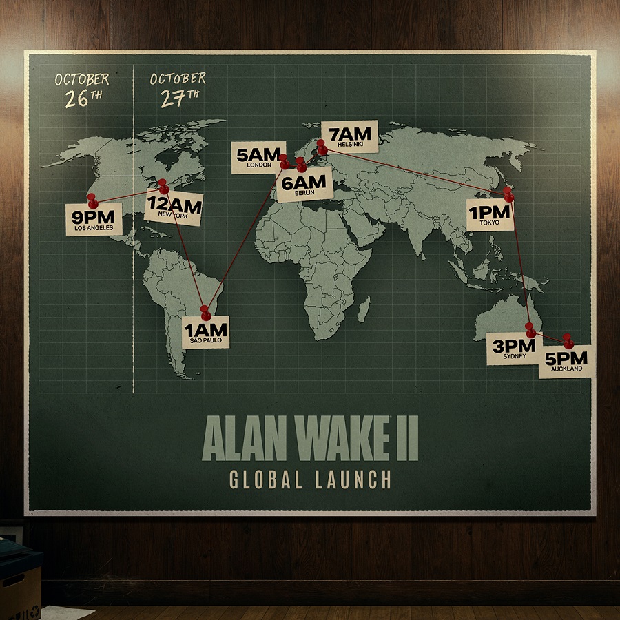Impossible to miss: Remedy has published a visual release map for Alan Wake 2, showing the game's release time in major time zones-2