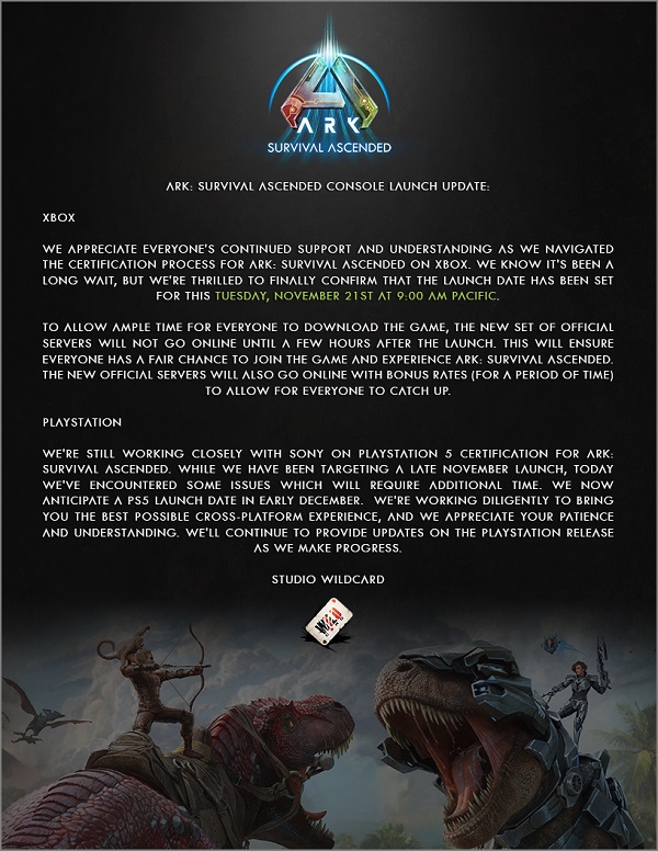 ARK: Survival Ascended will get released on Xbox Series today, while the PlayStation 5 version is delayed again-2