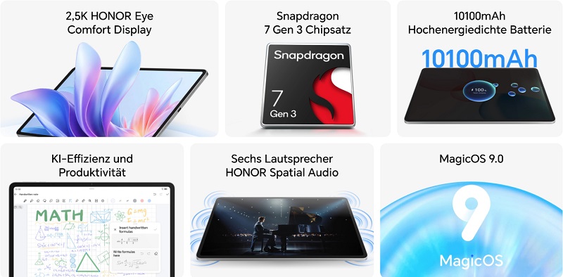 Honor Pad 10 in blue and grey colours