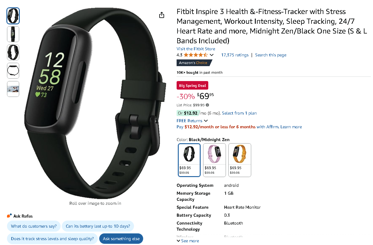 Screenshot of the Fitbit Inspire 3