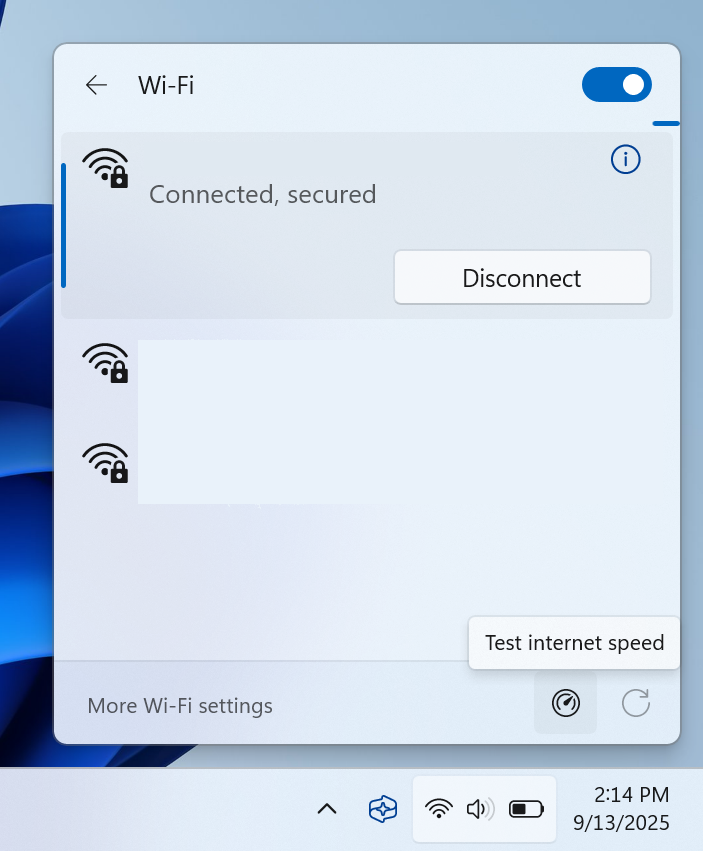 Windows 11 quick network settings menu
