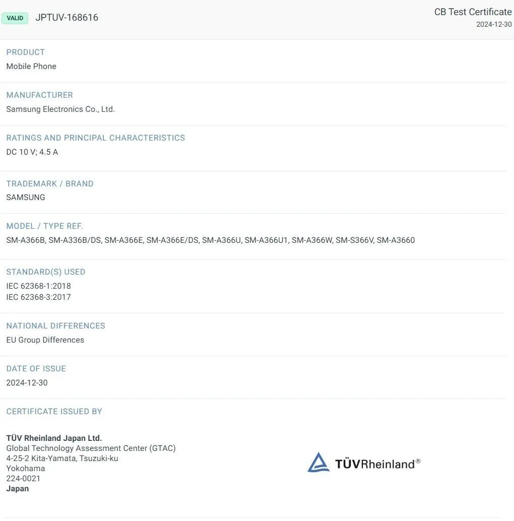 Galaxy A36 5G IECEE certification