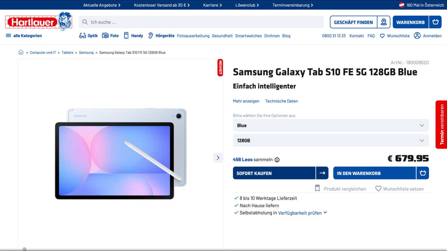 Austrian store starts selling Galaxy Tab S10 FE