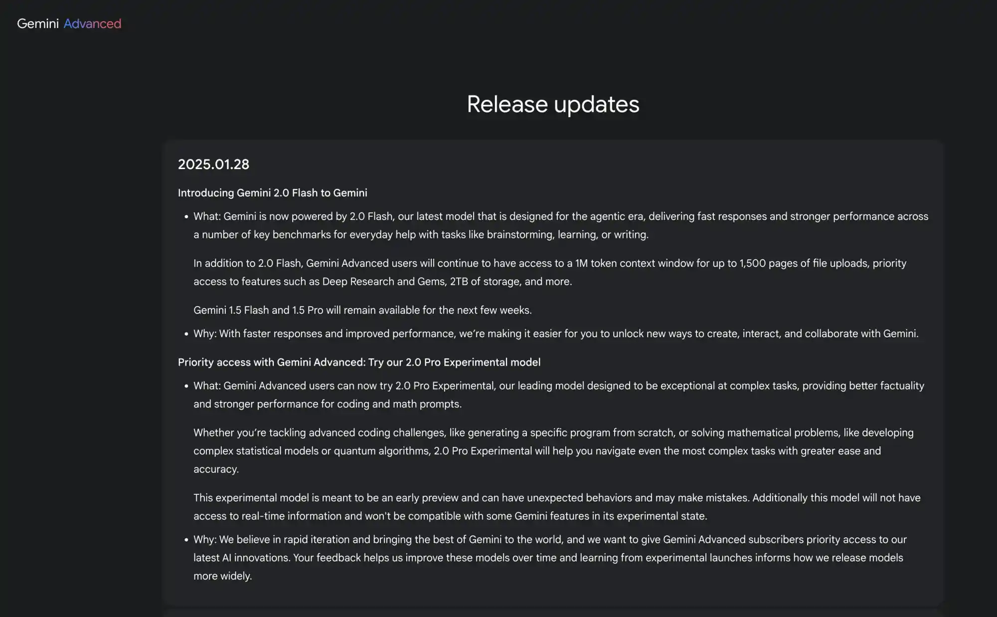 Gemini 2.0 Pro Experimental release notes