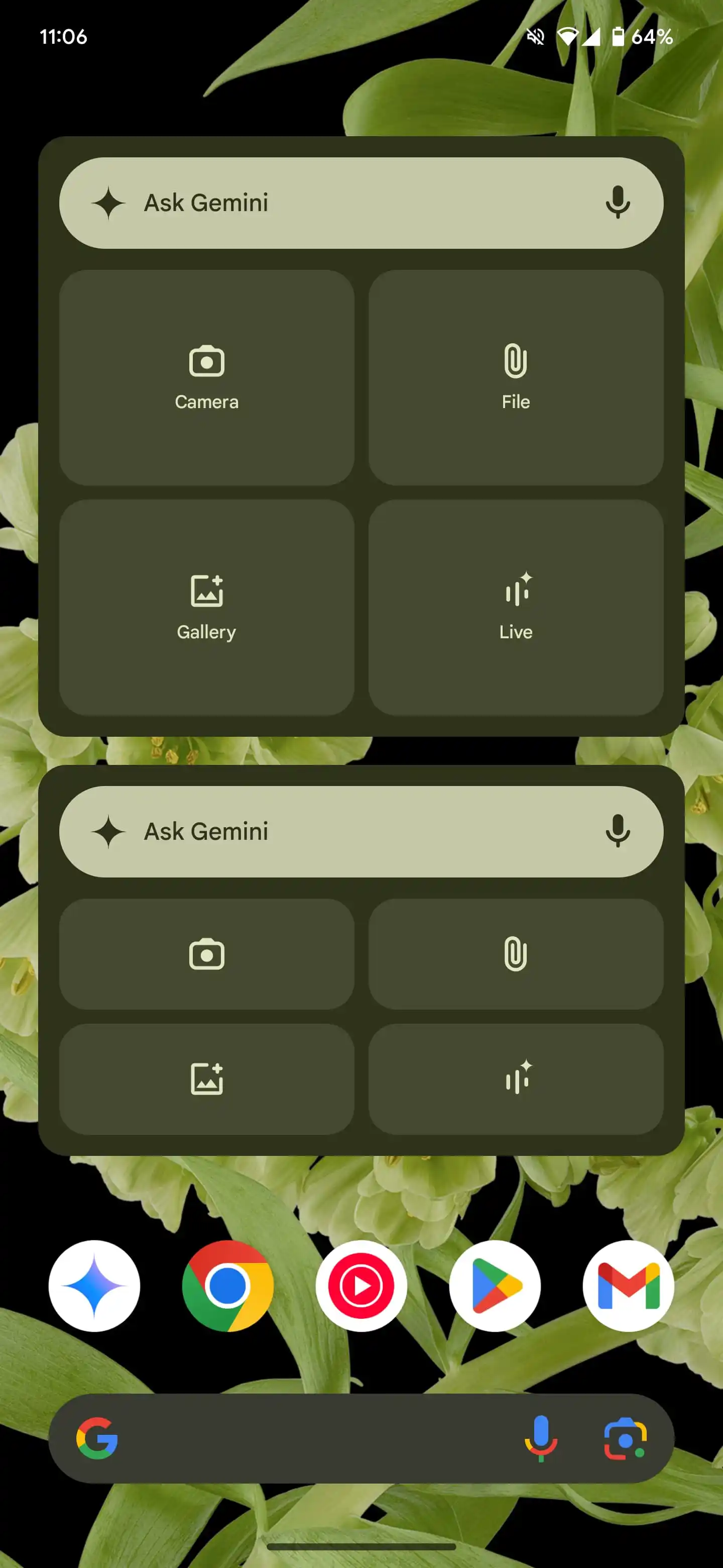 Gemini widget on Android, interface
