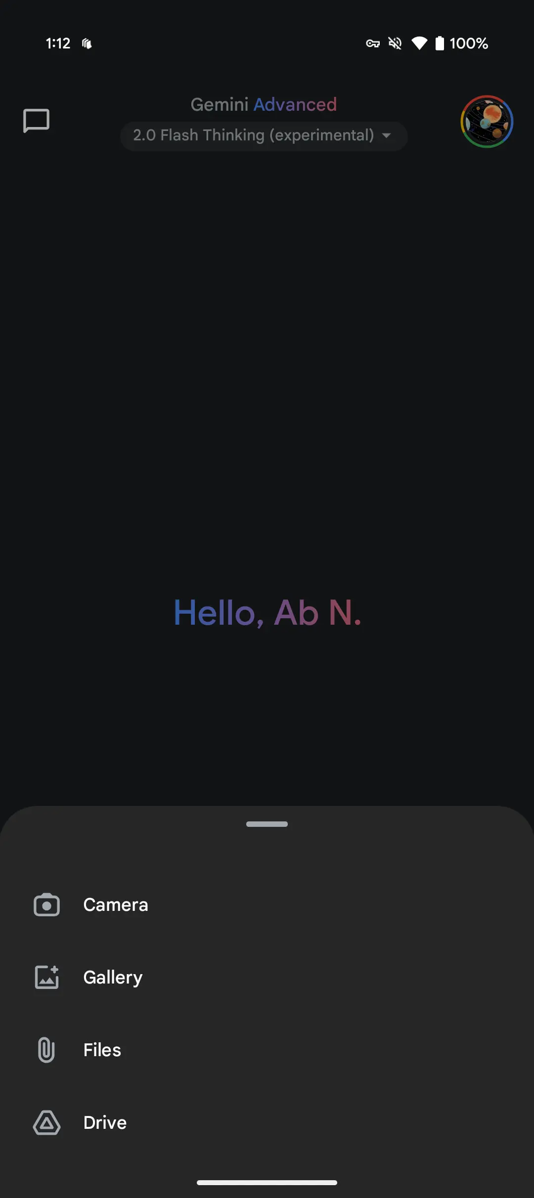 L'ancien menu "plus" de l'application Gemini