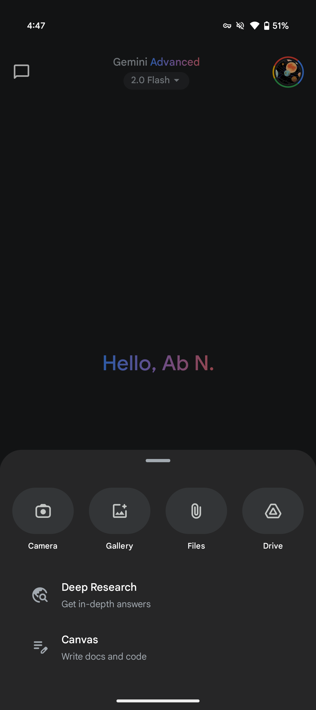Le menu "plus" de la nouvelle version de Gemini a été remanié.