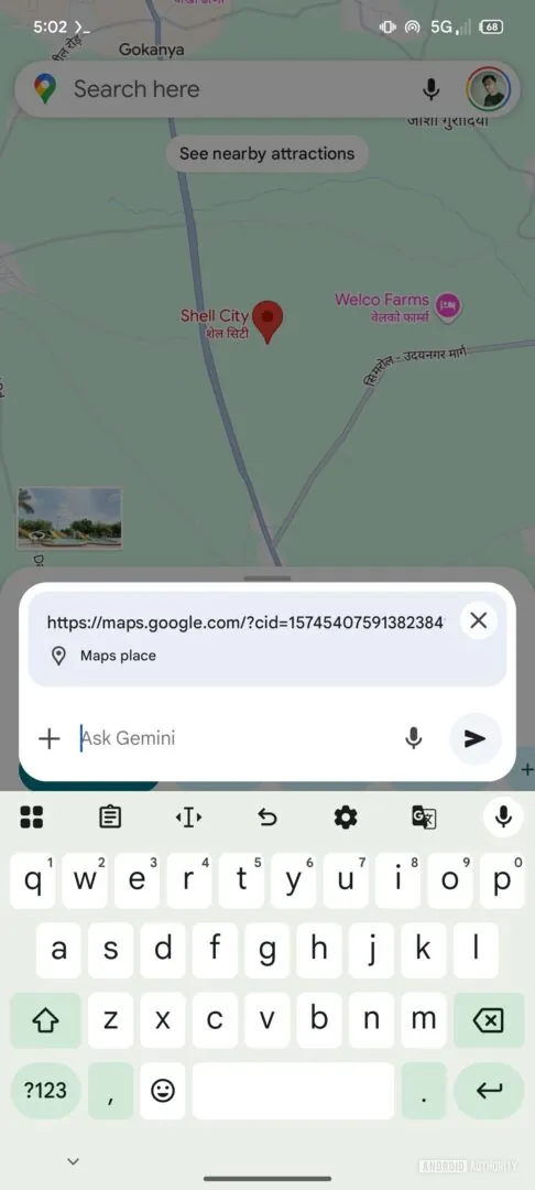 Chip for Gemini Google Maps Interface