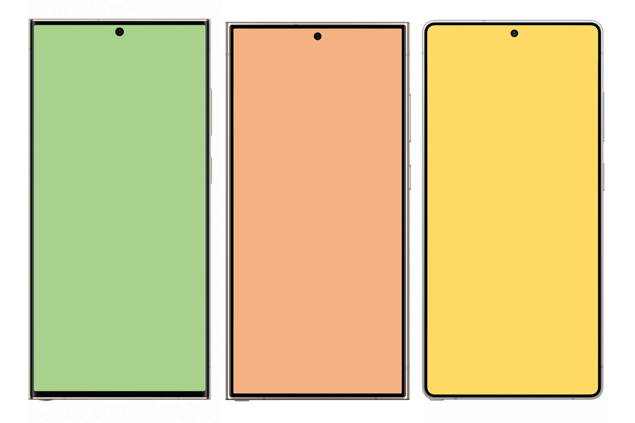 Comparaison du design des smartphones Galaxy S23 Ultra, Galaxy S24 Ultra et Galaxy S25 Ultra