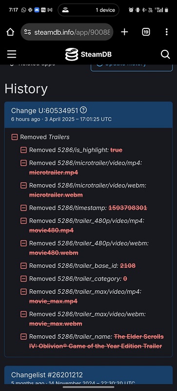 Скріншот сторінки гри в SteamDB