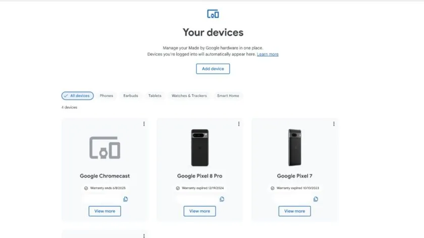 Illustration of the 'Your devices' page on the Google Store