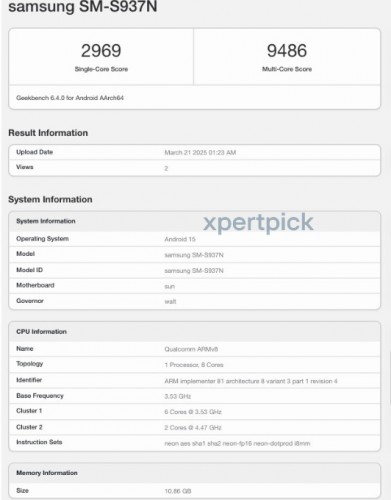 Galaxy S25 Edge on Geekbench. Illustration: xpertpick