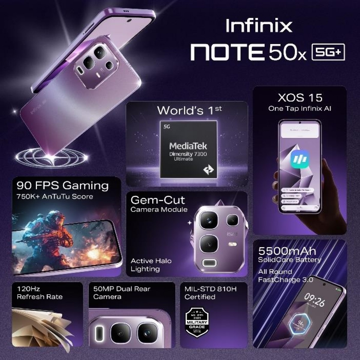 Variantes de couleurs de l'Infinix Note 50x