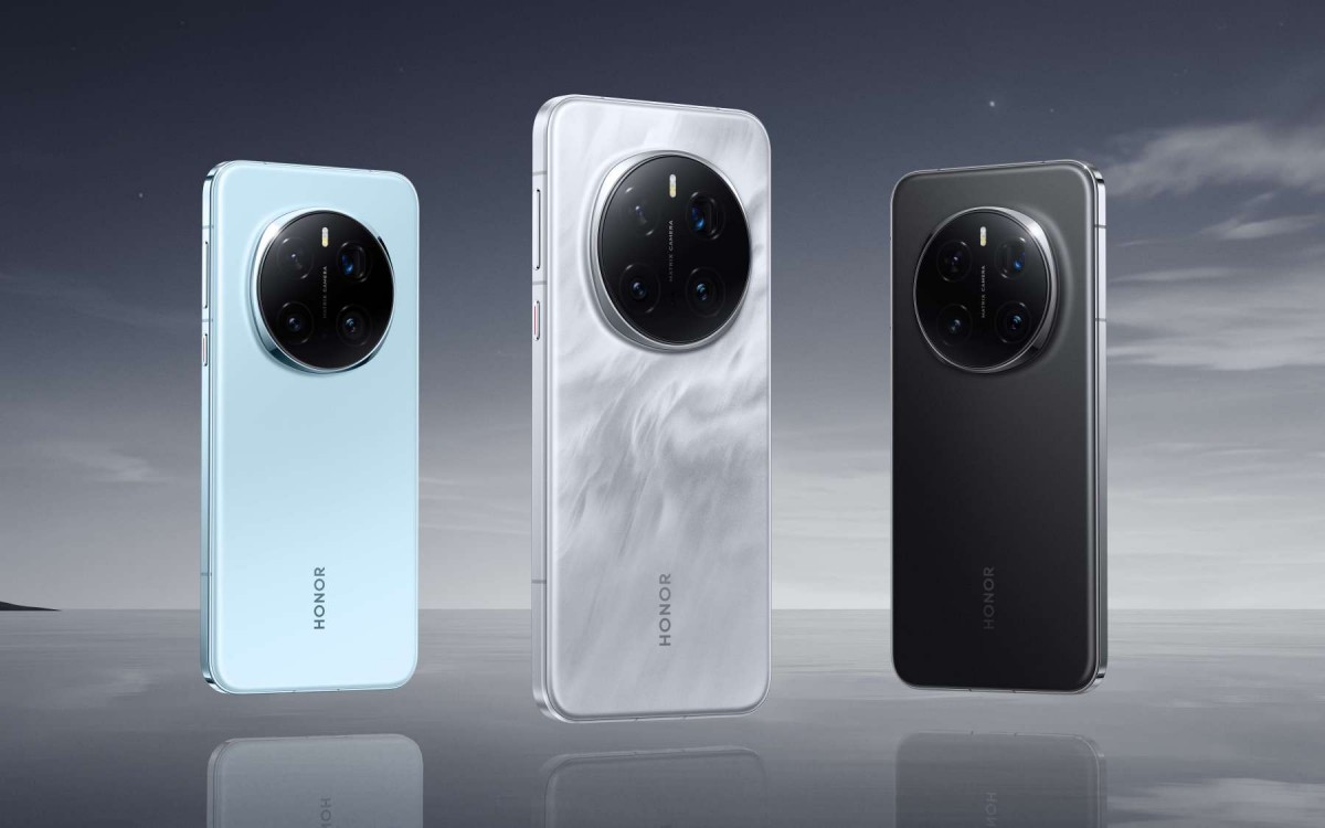 Honor Magic7 Pro smartphone in three colours Lunar Shadow Grey, Black, Breeze Blue