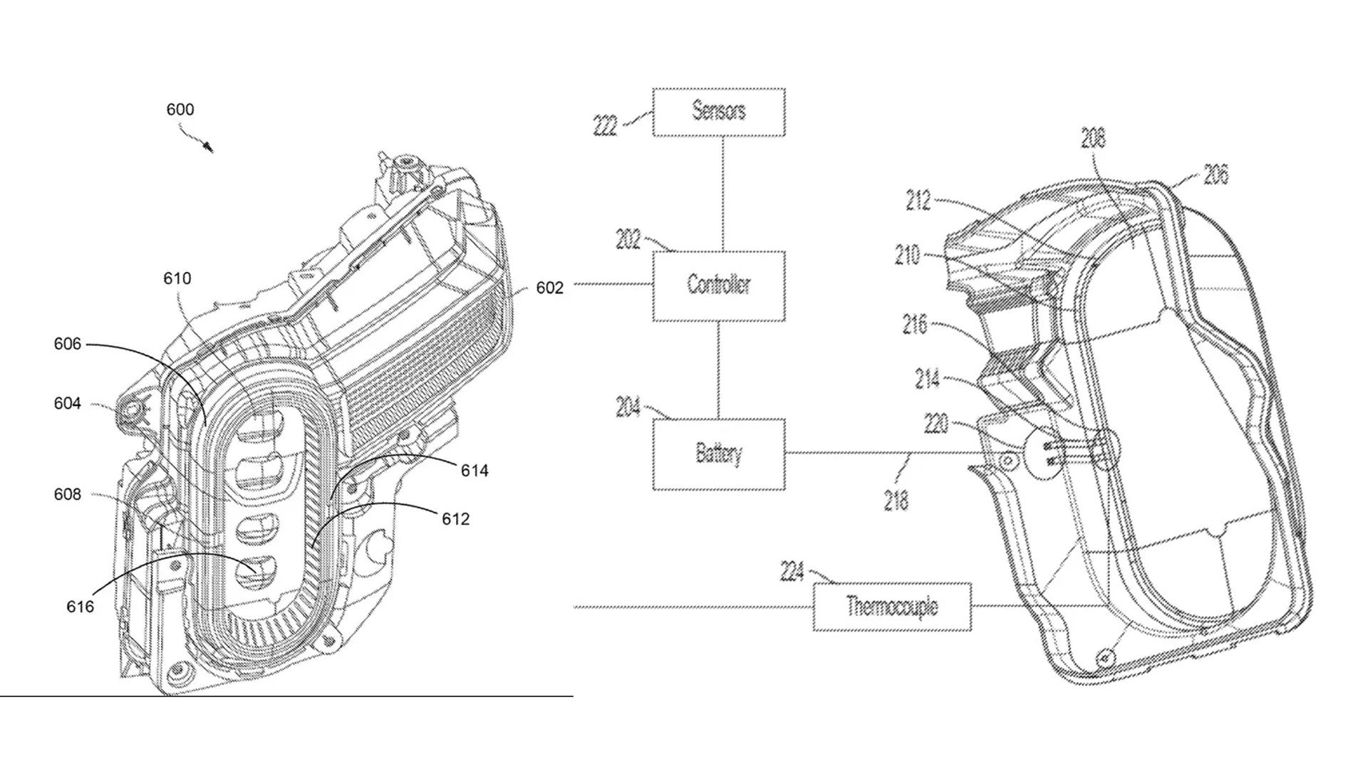 Schematic representation of Rivian headlight with heated LED lens.