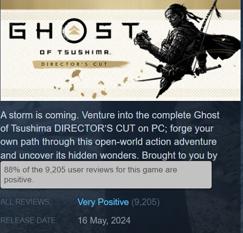 Ghost of Tsushima has become Sony's most successful single-player game on Steam, surpassing even God of War (2018)-2