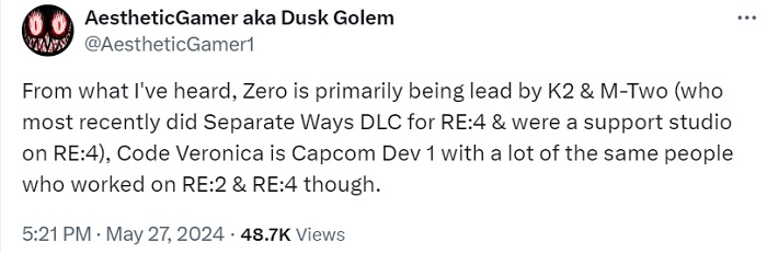 Le rédacteur en chef de VGC a confirmé l'information concernant le développement des remakes de Resident Evil Zero et Code Veronica. Il est devenu connu et qui est engagé dans la mise à jour des films d'horreur cultes-2