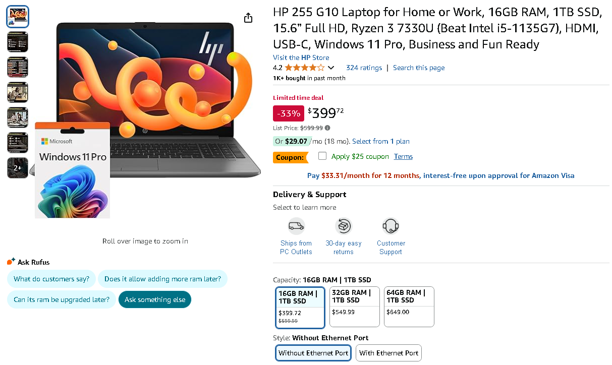 Screenshot of the HP 255 G10 Laptop