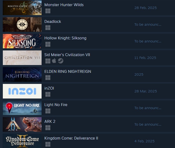 A screenshot of Monster Hunter Wilds on Steam