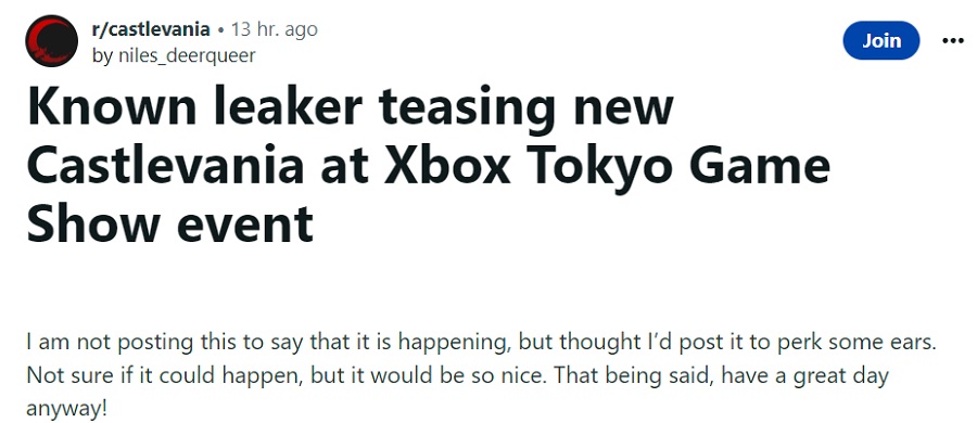An insider has hinted that there will be some interesting and unexpected announcement related to the Castlevania franchise in the near future. Perhaps at Tokyo Game Show 2023?-2