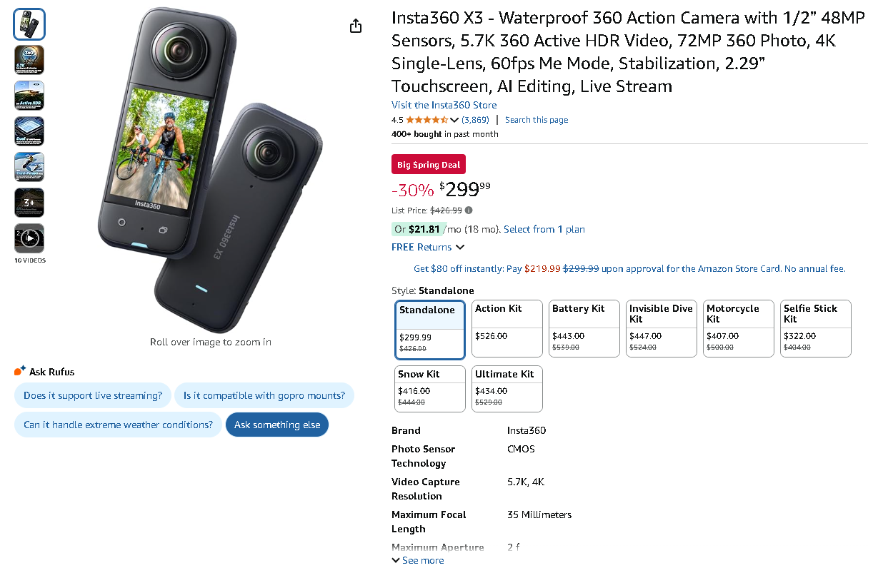 Insta360 X3 Action Camera Screenshot of the Insta360 X3