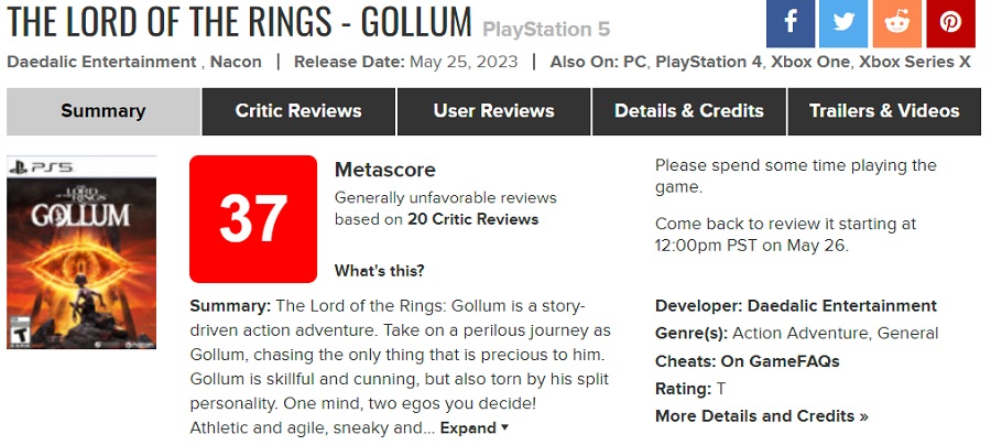 It's a flop: 37 points on aggregators makes The Lord of the Rings: Gollum one of the worst games of recent years-2