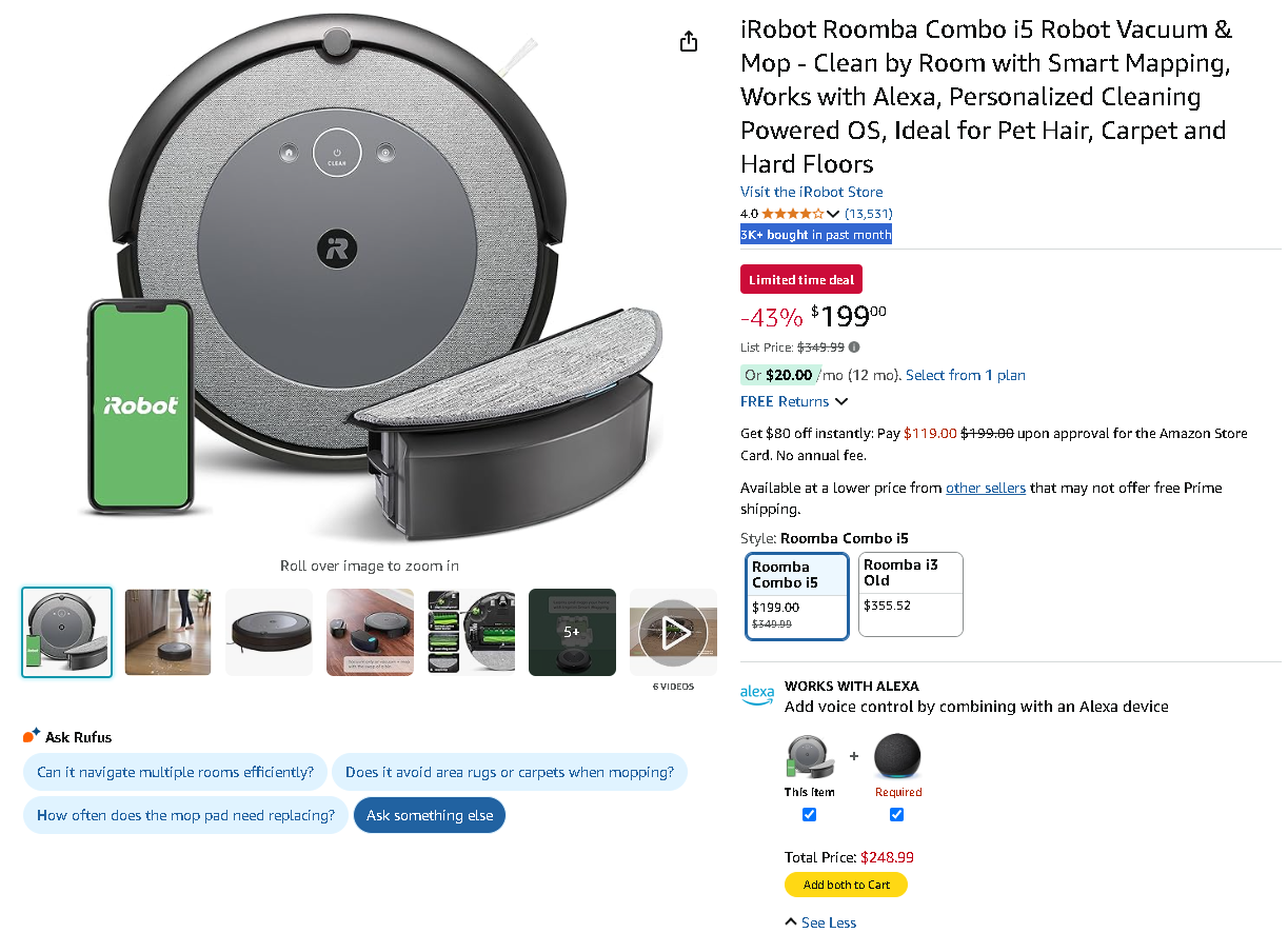 Screenshot of the iRobot Roomba Combo i5 vacuum and mop