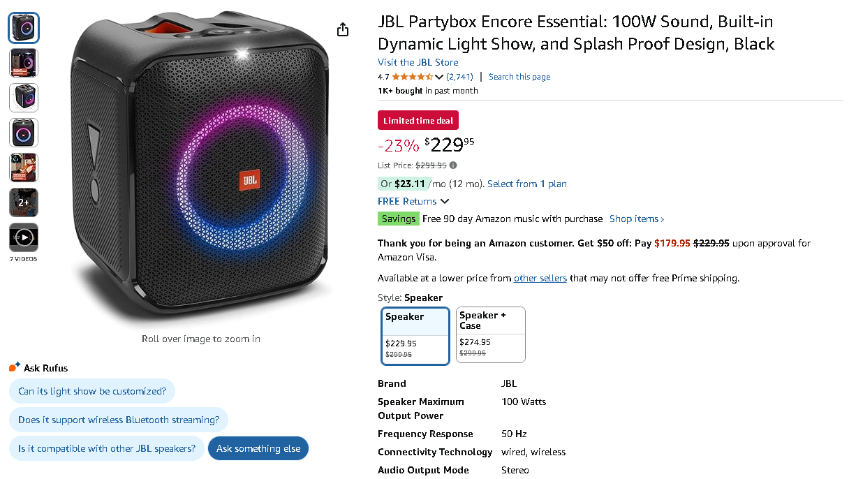 JBL Partybox Encore Essential Screenshot of the JBL Partybox Encore Essential speaker