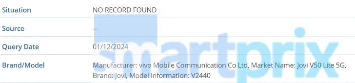 Jovi V50 Lite 5G smartphone, model V2440
