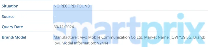 Jovi Y39 5G smartphone, model V2444
