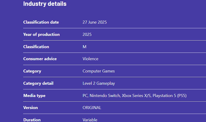 Страница игры на Australian Classification