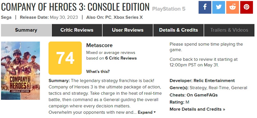 Les critiques ne sont pas satisfaits de la version console de Company of Heroes 3 et se plaignent des commandes maladroites du gamepad.-2