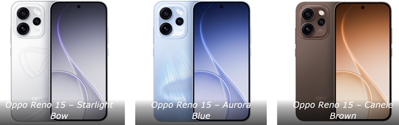 Oppo Reno 15 у трьох кольорах