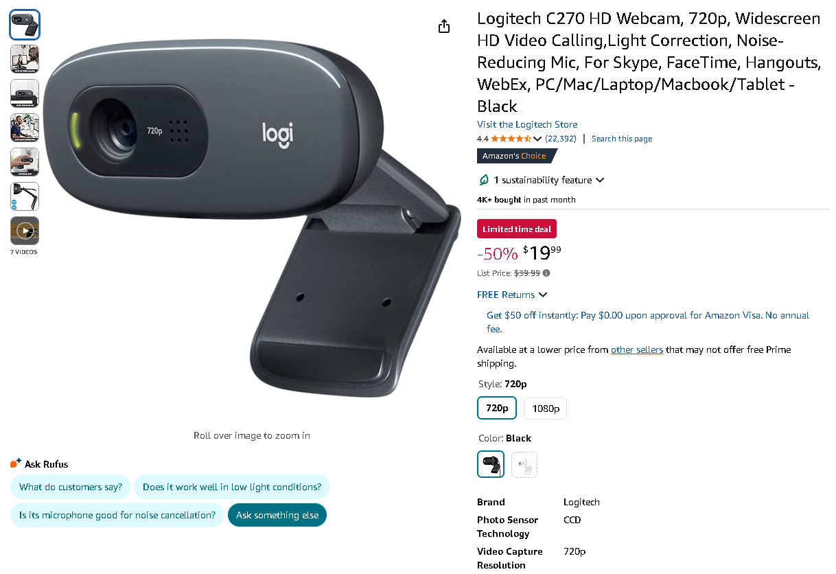 Screenshot of the Logitech C270 Webcam