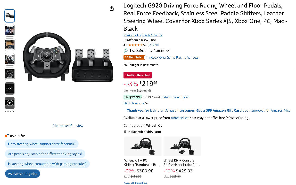 Logitech G920 Racing Wheel Logitech G920 Racing Wheel