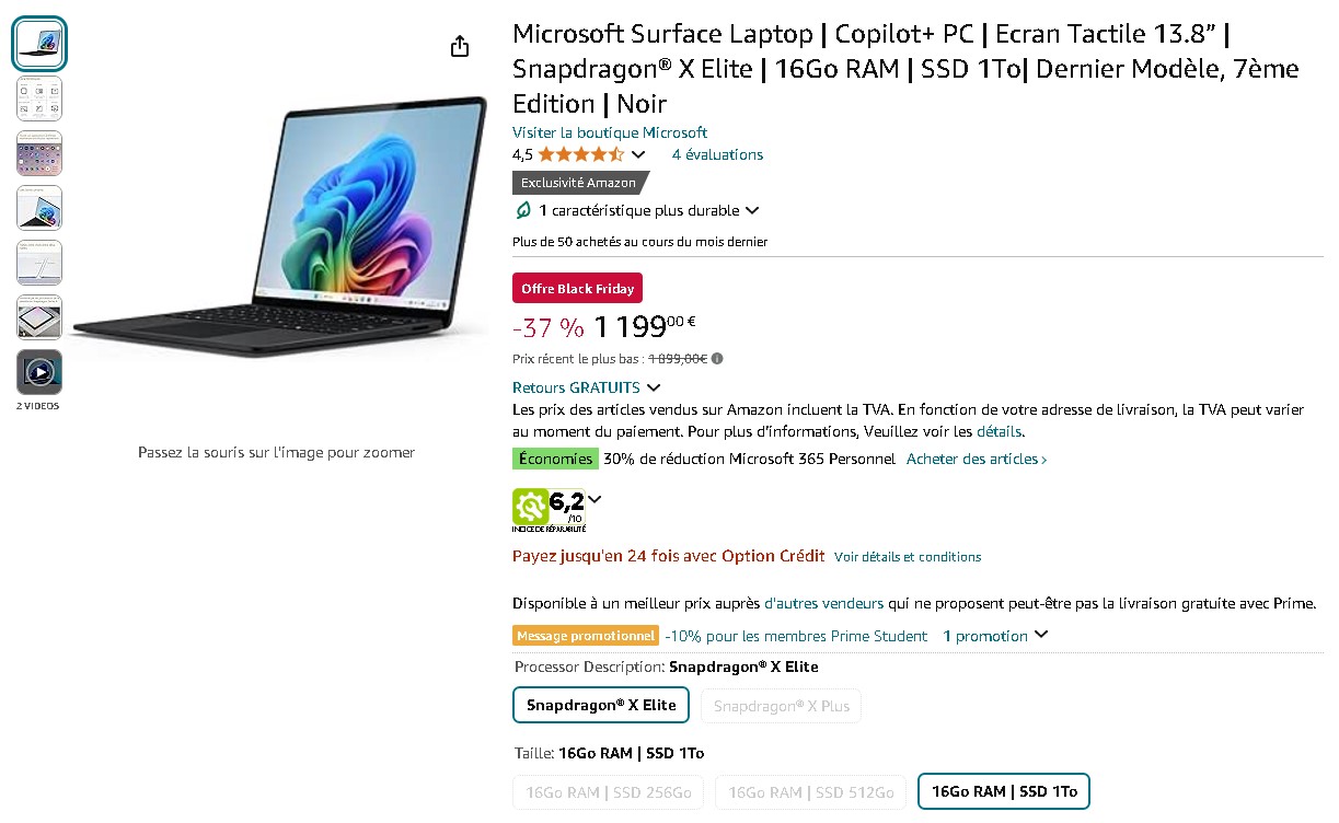 Image du nouveau Microsoft Surface Laptop avec processeur Snapdragon X Elite